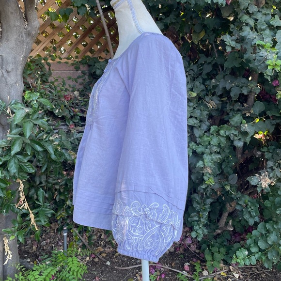 Balloon Sleeve Cotton Blouse Babydoll Top Embroidery SIZE XL Calligraphie - Picture 2 of 9
